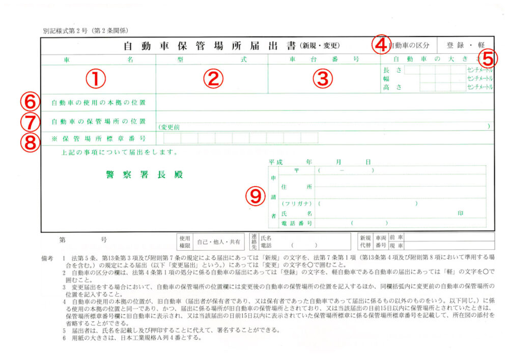 保管場所届出書