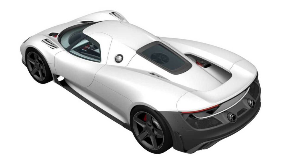 ポルシェ918スパイダーの後継と思われる流出した特許画像
車体右後方から俯瞰