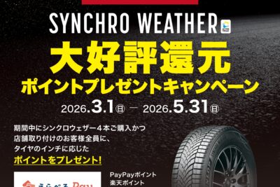ダンロップ「SYNCHRO WEATHER」購入でポイント還元！えらべるPay最大15,000円分進呈　