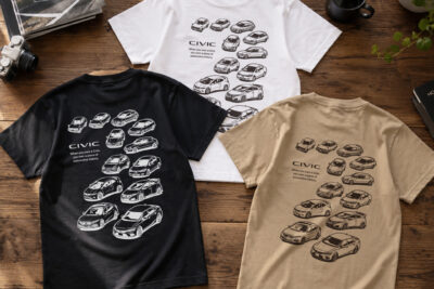 歴代「シビック」を着て楽しむ！　ホンダ公認Tシャツにブラック＆ダークベージュ登場